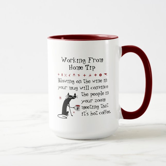 Zoom Meeting Wine Tip Funny Quote with Cat Mug (Right)