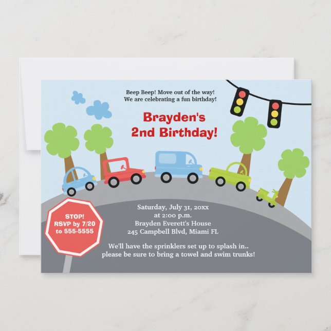 Zoom Zoom Cars Custom Birthday Invitation (Front)