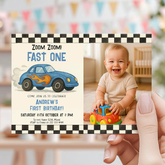 Zoom Zoom Fast One Birthday Invitation