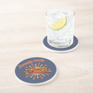 Zoomie Dog Flying Hot Dog Cartoon – Fun Retro Coaster