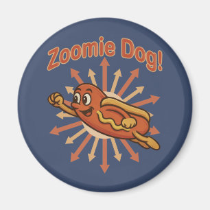 Zoomie Dog Flying Hot Dog Cartoon – Fun Retro Magnet