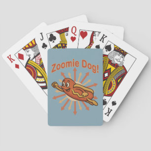 Zoomie Dog Flying Hot Dog Cartoon – Fun Retro Playing Cards