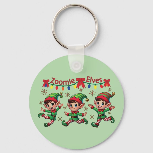 Zoomie Elves Christmas Key Ring (Front)