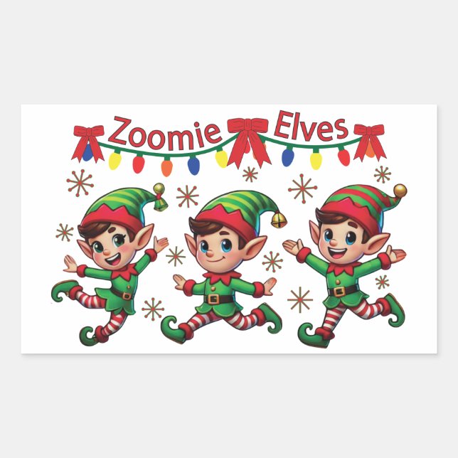 Zoomie Elves Christmas Rectangular Sticker (Front)