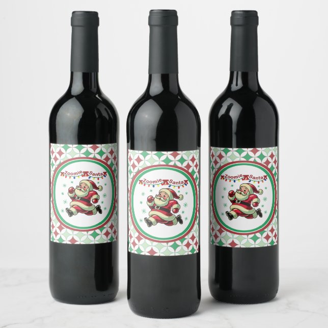 Zoomie Santa Christmas Wine Label (Bottles)