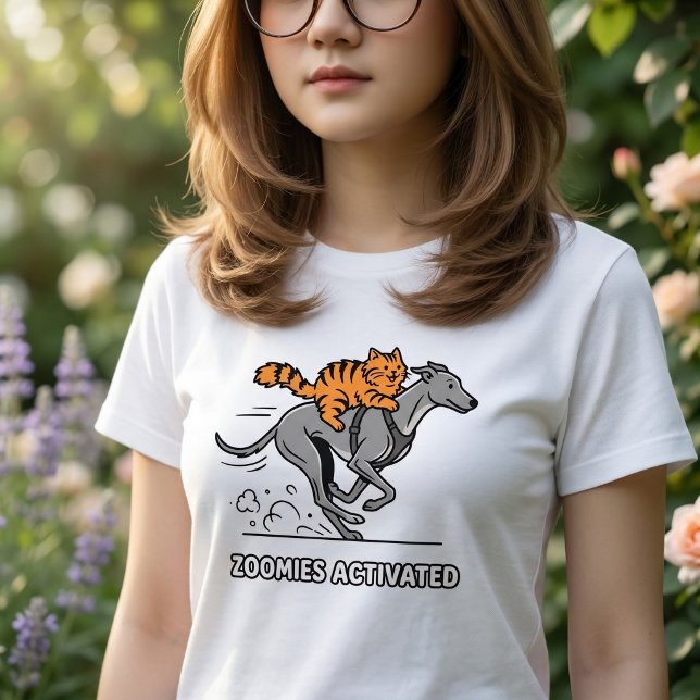 Zoomies Activated Cat Riding A Dog Tri-Blend Shirt (Creator Uploaded)