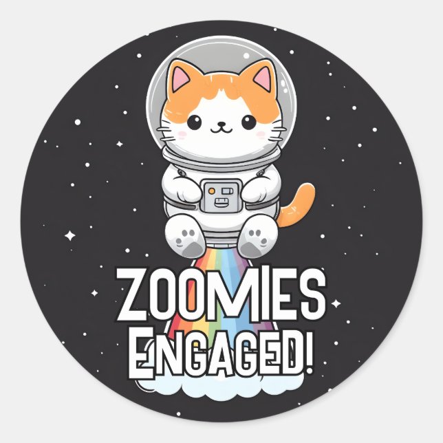 Zoomies Engaged - Space Cat  Classic Round Sticker (Front)