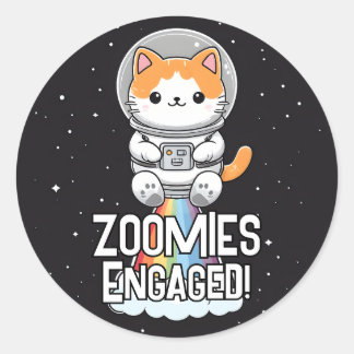 Zoomies Engaged - Space Cat  Classic Round Sticker