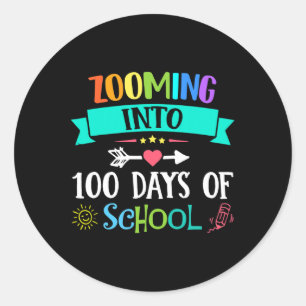 Zooming Into 100 Days Of School Teacher Kids Gift  Classic Round Sticker