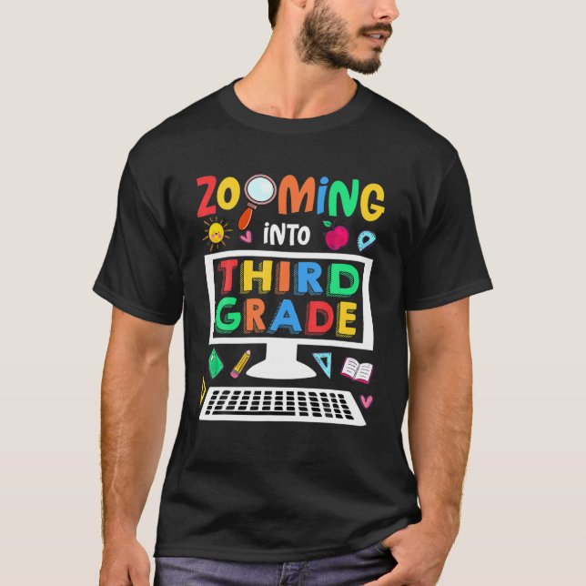 Zooming Into Third Grade Hello Virtual School T-Shirt (Front)