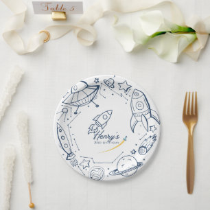 Zooming out to space Birthday Paper Plate
