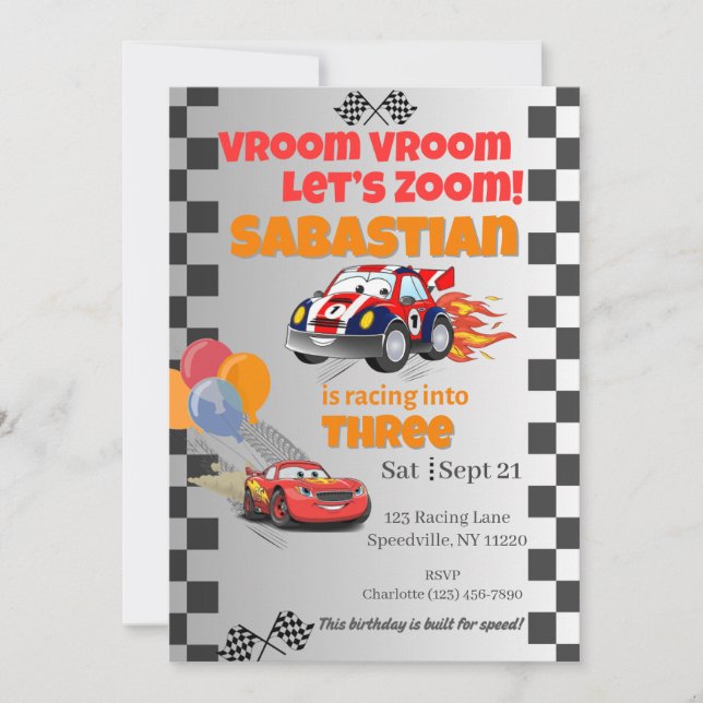 Zooming Race Car Birthday Invitation (Front)