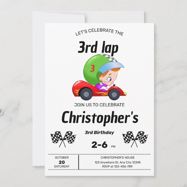 Zooming Racer Birthday Invitation (Front)