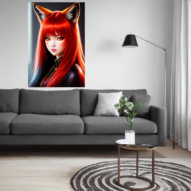 Zoomorphic young lady red hair fox ear | AI Art Poster (Creator Uploaded)