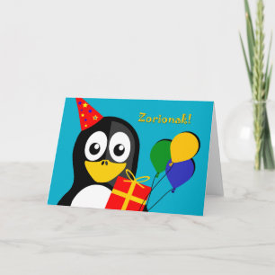 Zorionak Birthday Greetings in Basque Penguin Card