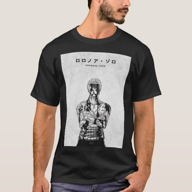 Zoro One Piece Monochrome Minimalist T-Shirt (Front)