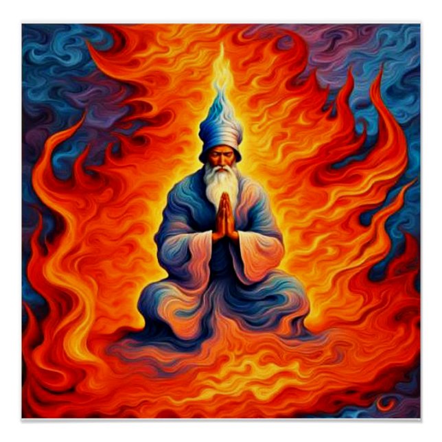 Zoroaster praying within the eternal flames poster (Front)