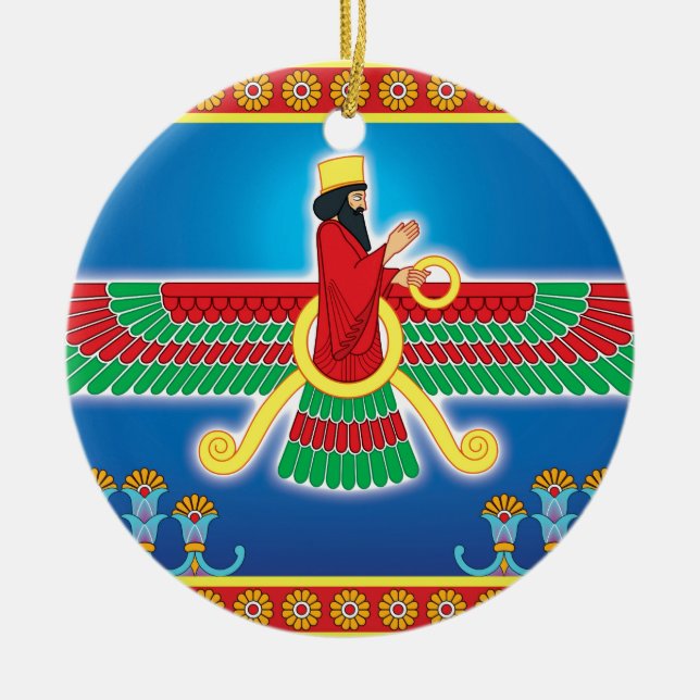 Zoroastrian Persian Faravahar Ceramic Tree Decoration (Front)