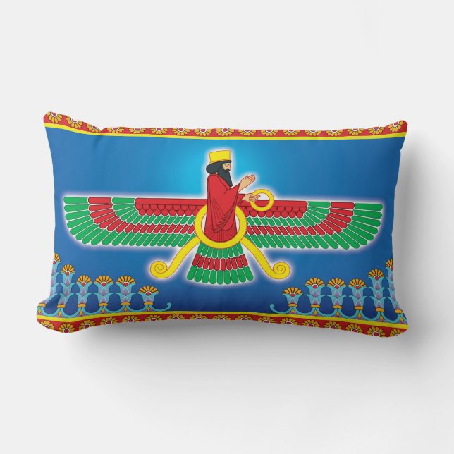 Zoroastrian Persian Faravahar Lumbar Cushion (Front)