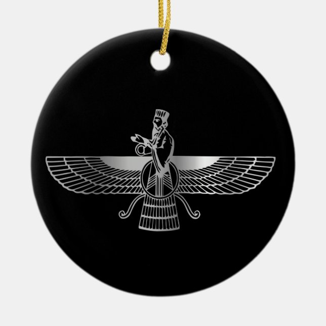 Zoroastrianism Faravahar Ceramic Tree Decoration (Front)