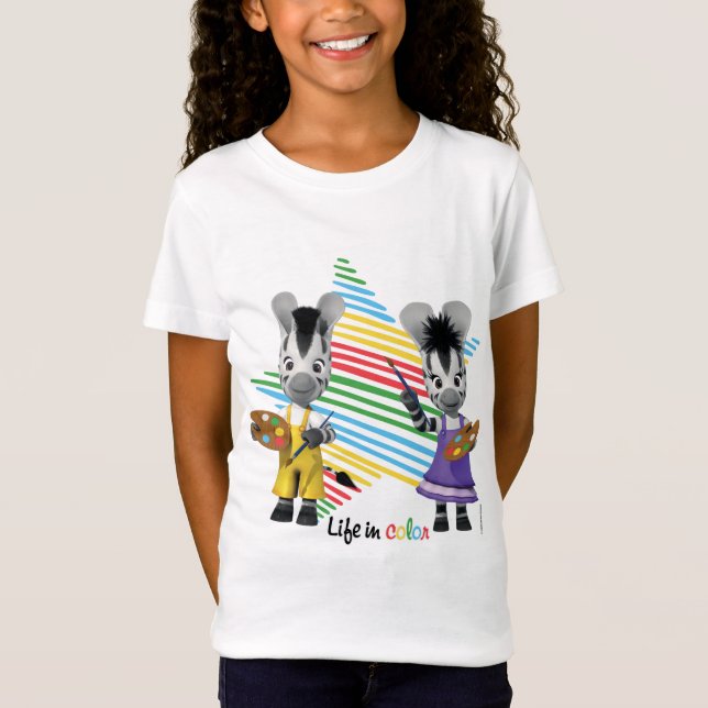 ZOU Life in Colour Adorable Zebras Painting T-Shirt (Front)