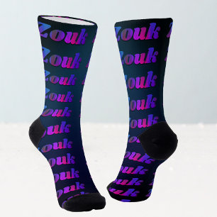 Zouk dance in dark purple, red, blue letters socks