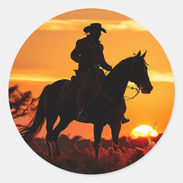 ZOYNK Cowboy Sunset 0023384 Classic Round Sticker (Front)