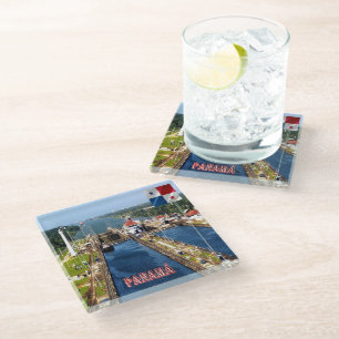 zPA014 PANAMA, CANAL LOCKS, America, Glass Coaster