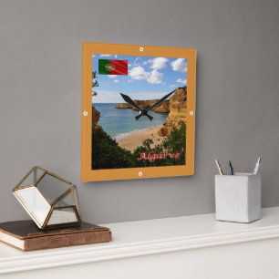 zPT027 ALGARVE Beach Marinha, Portugal, Square Wall Clock