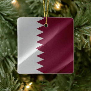 zQA002 waving Qatari FLAG Qatar, Ceramic Ornament