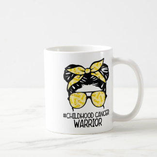 Zqxj Messy Bun Yellow Ribbon Childhood Cancer Warr Coffee Mug