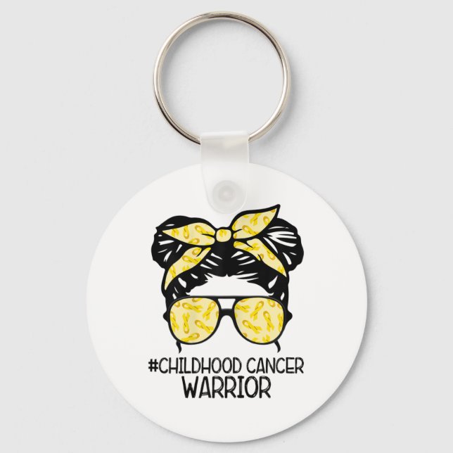 Zqxj Messy Bun Yellow Ribbon Childhood Cancer Warr Key Ring (Front)