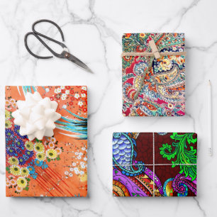 Zsa Zsa Paisley, Mah Jongg and Melange Wrapping Paper Sheet
