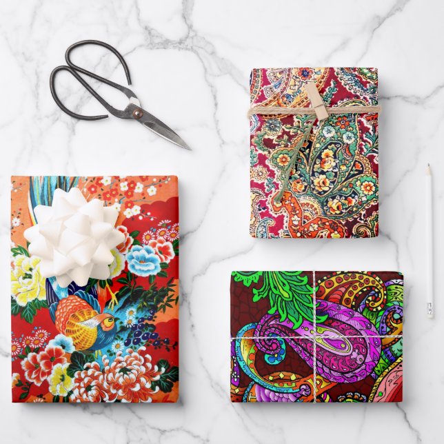 Zsa Zsa Paisley, Mah Jongg and Melange Wrapping Paper Sheet (Front)