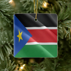 zSS002 SOUTH SUDAN, Waving Flag, Africa, Ceramic Ornament