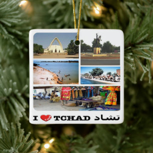 zTD007 CHAD I Love, Mosaic, Africa, Ceramic Ornament