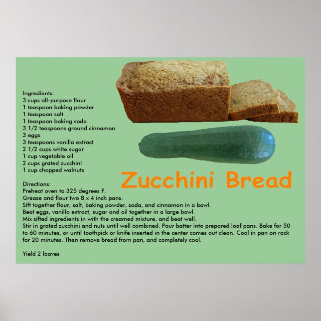 Zucchini Bread Recipe Print (Front)