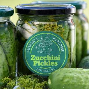 Zucchini pickles green white jar food label