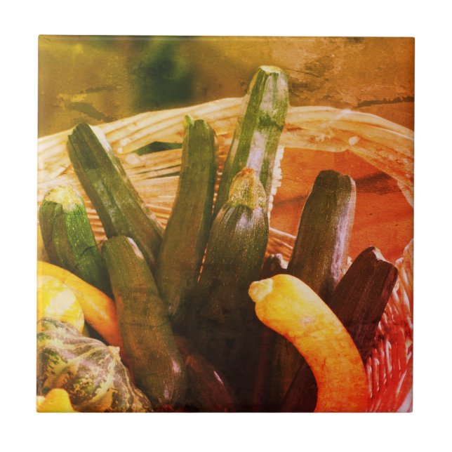 Zucchini Summer Squash Gourds Vegetables Vintage Tile (Front)