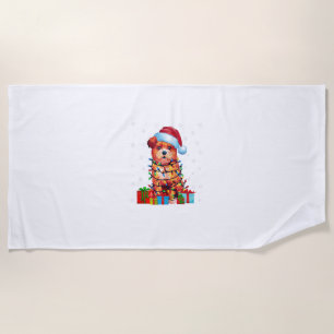 Zuchon Dog Ugly Xmas Lights Santa Hat Zuchon Dog C Beach Towel