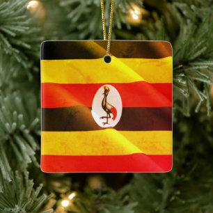 zUG002 UGANDA, Waving Flag. Africa, Ceramic Ornament