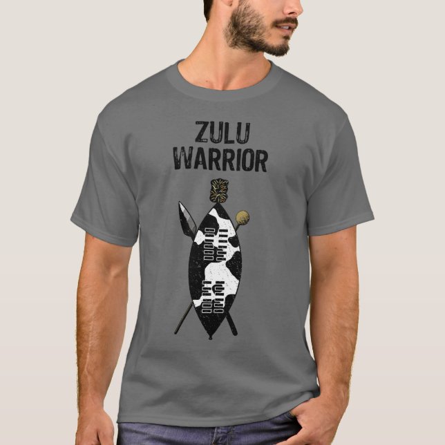 Zulu Warrior Shield Spear Knobkerrie Africa  T-Shi T-Shirt (Front)