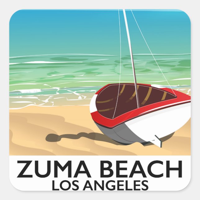 Zuma Beach LA Rail beach poster Square Sticker (Front)