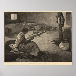 Zuni woman weaving belt poster
