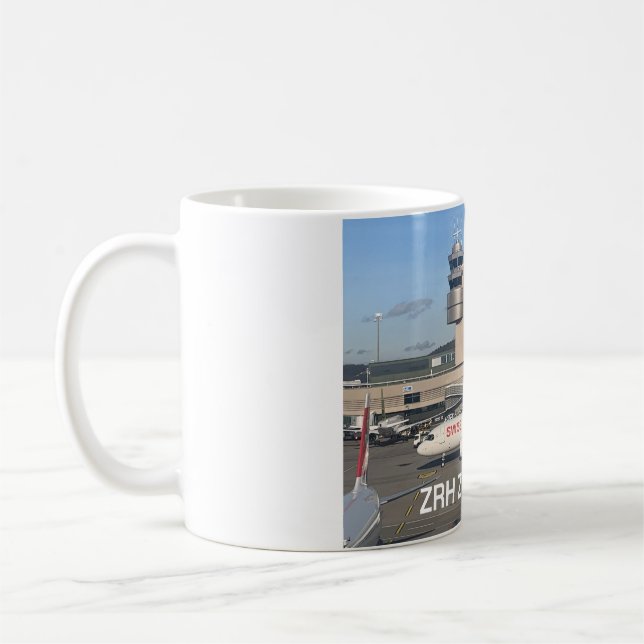 Zurich Airport with a Swiss Airlines Airbus A320 Coffee Mug (Left)