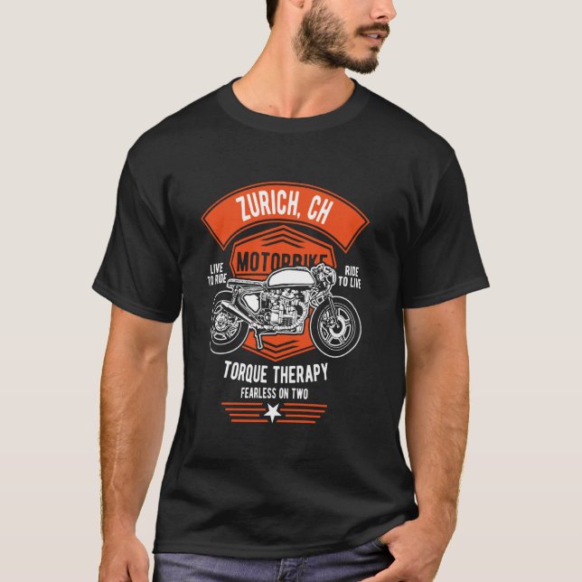 Zurich CH Retro Motorcycle Design T-Shirt (Front)
