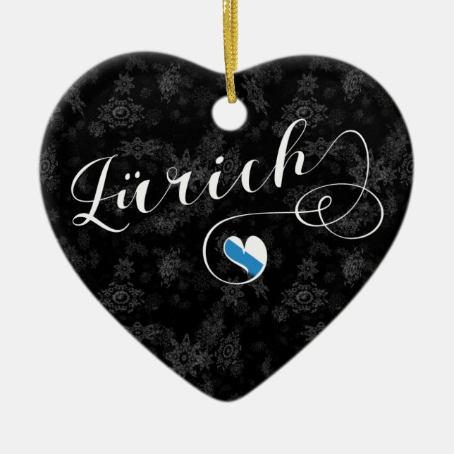 Zürich Flag in Heart, Zurich, Switzerland Ceramic Tree Decoration (Front)