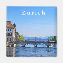 Zurich. Limmat. City Hall and Bridge.