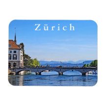 Zurich. Limmat. City Hall and Bridge.