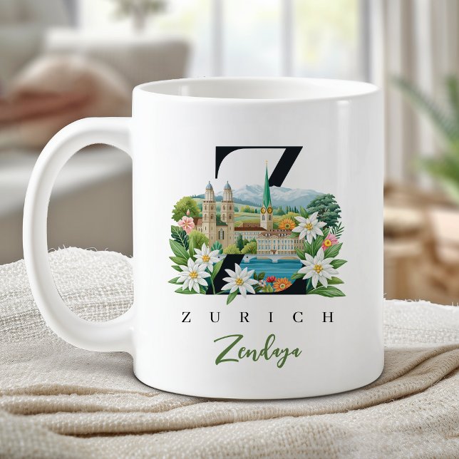 Zurich Monogram Letter Z Personalised Gift Coffee Mug (Zurich Monogram Letter Z Personalized Gift Coffee Mug)